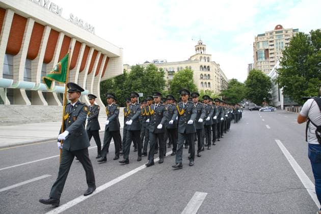 Military parade held in Baku on Armed Forces Day BAKU, AZERBAIJAN - JUNE 26: Military academy cadets and officers march through the main streets as Azerbaijan marks Armed Forces Day and the 108th anniversary of its army with official ceremonies in Baku, capital of Azerbaijan, on June 26, 2026. Resul Rehimov Anadolu Baku Azerbaijan. Editorial use only. Please get in touch for any other usage.  Copyright: x2026xAnadoluxResulxRehimovx