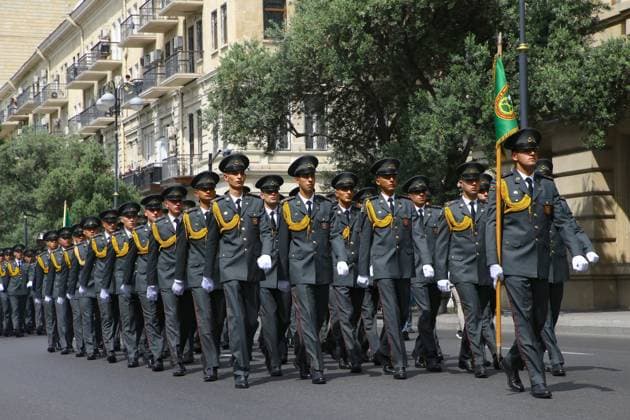 Military parade held in Baku on Armed Forces Day BAKU, AZERBAIJAN - JUNE 26: Military academy cadets and officers march through the main streets as Azerbaijan marks Armed Forces Day and the 108th anniversary of its army with official ceremonies in Baku, capital of Azerbaijan, on June 26, 2026. Resul Rehimov Anadolu Baku Azerbaijan. Editorial use only. Please get in touch for any other usage.  Copyright: x2026xAnadoluxResulxRehimovx