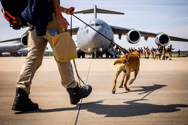 EINDHOVEN - A Dutch rescue team is departing from Eindhoven Air Base for Venezuela to provide aid following the earthquakes that struck the country. The Urban Search and Rescue team is heading there with 65 rescue workers, eight dogs, and equipment. ROB ENGELAAR ANP netherlands out - belgium out  Copyright: xx x562040883x originalFilename: 562040883.jpg