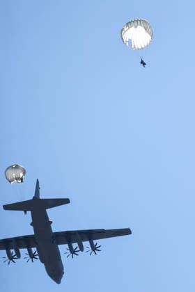 Combat Power 26 Military Exercise A members of the Croatian Armed Forces and Minnesota National Guard descends on a parachute during the Combat Power 26 international joint military exercise at Barracks Josip JoviÄ‡ in Udbina, Croatia, June 26, 2026.  EmicaxElvedji PIXSELL