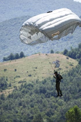 Combat Power 26 Military Exercise A members of the Croatian Armed Forces and Minnesota National Guard descends on a parachute during the Combat Power 26 international joint military exercise at Barracks Josip JoviÄ‡ in Udbina, Croatia, June 26, 2026.  EmicaxElvedji PIXSELL