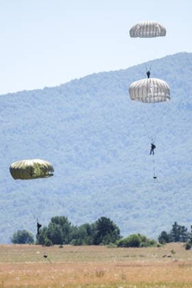Combat Power 26 Military Exercise A members of the Croatian Armed Forces and Minnesota National Guard descends on a parachute during the Combat Power 26 international joint military exercise at Barracks Josip JoviÄ‡ in Udbina, Croatia, June 26, 2026.  EmicaxElvedji PIXSELL