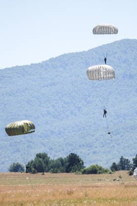 Combat Power 26 Military Exercise A members of the Croatian Armed Forces and Minnesota National Guard descends on a parachute during the Combat Power 26 international joint military exercise at Barracks Josip JoviÄ‡ in Udbina, Croatia, June 26, 2026.  EmicaxElvedji PIXSELL