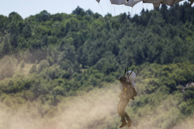 Combat Power 26 Military Exercise Paratrooper land at Barracks Josip Jovic during the Combat Power 26 international joint military exercise in Udbina, Croatia, June 26, 2026.  EmicaxElvedji PIXSELL