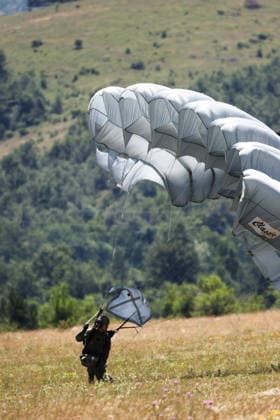 Combat Power 26 Military Exercise Paratrooper land at Barracks Josip Jovic during the Combat Power 26 international joint military exercise in Udbina, Croatia, June 26, 2026.  EmicaxElvedji PIXSELL