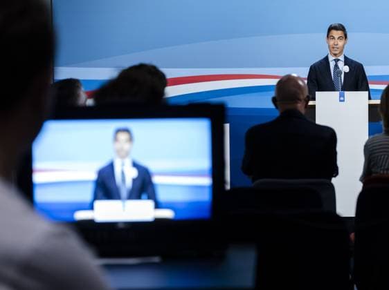 THE HAGUE - Prime Minister Rob Jetten speaks to the press during the weekly press conference following the Council of Ministers. REMKO DE WAAL ANP netherlands out - belgium out  Copyright: xx x562055157x originalFilename: 562055157.jpg