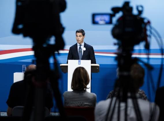 THE HAGUE - Prime Minister Rob Jetten speaks to the press during the weekly press conference following the Council of Ministers. REMKO DE WAAL ANP netherlands out - belgium out  Copyright: xx x562055662x originalFilename: 562055662.jpg