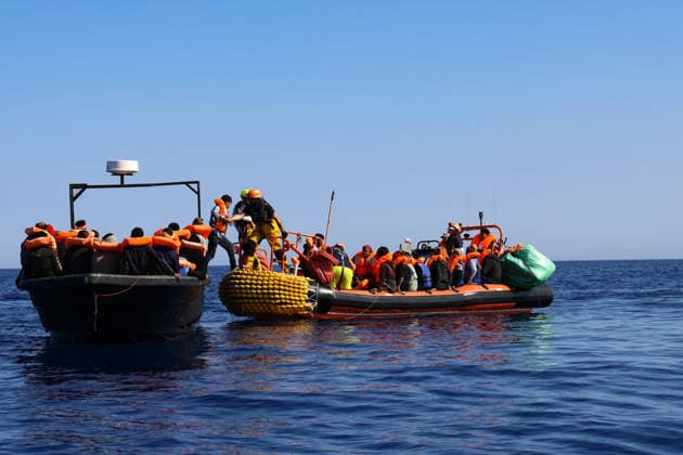 Sixty-eight people, including around ten minors, were rescued. These shipwrecked people, mainly from Bangladesh and having travelled via Libya, were rescued by the crew of the Ocean Viking, a vessel operated by the NGO SOS Mediterranee. - 24 05 2026 - Italy Provence-Alpes-Cote d Azur Syracuse -  SylvainxRostaingx xLexPictorium LePictorium_0337390