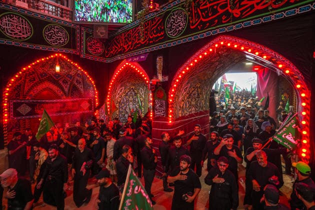 Muharram month events in Karbala KARBALA, IRAQ - JUNE 26: Thousands of mourners take part in Muharram commemorations during a mourning ceremony marking the martyrdom of Imam Hussein and his 72 companions, as participants from across Iraq and abroad join the Tuwairij run carrying flags on the 10th day of Muharram, on June 26, 2026, in Karbala, Iraq. Karar Essa Anadolu Karbala Iraq. Editorial use only. Please get in touch for any other usage.  Copyright: x2026xAnadoluxKararxEssax