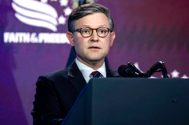 Speaker of the House Mike Johnson, R-LA, speaks during the Faith and Freedom Coalition 2026 Road to Majority Policy Conference at the Washington Hilton in Washington, DC on Friday, June 26, 2026. President Donald Trump and members of his cabinet will return to the Washington Hilton for the first time since the White House Correspondents Association dinner shooting earlier this year.  WAP20260626780 BONNIExCASH