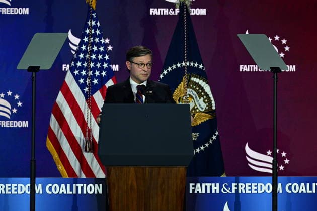 Faith and Freedom Coalition’s Road to Majority Conference 2026 WASHINGTON DC, UNITED STATES - JUNE 26: Speaker of the United States House of Representatives Mike Johnson speaks at Faith and Freedom Coalition’s Road to Majority Conference 2026 at the Washington Hilton Hotel in Washington DC, United States on June 26, 2026. Kyle Mazza Anadolu Washington DC United States. Editorial use only. Please get in touch for any other usage.  Copyright: x2026xAnadoluxKylexMazzax