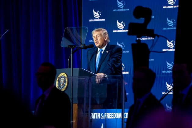 President Donald Trump speaks during the Faith and Freedom Coalition 2026 Road to Majority Policy Conference at the Washington Hilton in Washington, DC on Friday, June 26, 2026. President Donald Trump and members of his cabinet will return to the Washington Hilton for the first time since the White House Correspondents Association dinner shooting earlier this year.  WAP20260626800 BONNIExCASH
