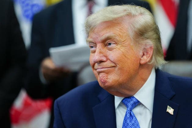 President Donald Trump looks on in the Oval Office of the White House in Washington, DC on Friday, June 26, 2026. Trump is speaking on the report released by the White House Religious Liberty Commission, which was established by executive order last year.  WASP20260626603 AaronxSchwartz