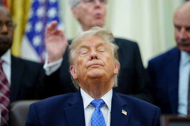 President Donald Trump in the Oval Office of the White House in Washington, DC on Friday, June 26, 2026. Trump is speaking on the report released by the White House Religious Liberty Commission, which was established by executive order last year.  WASP20260626611 AaronxSchwartz