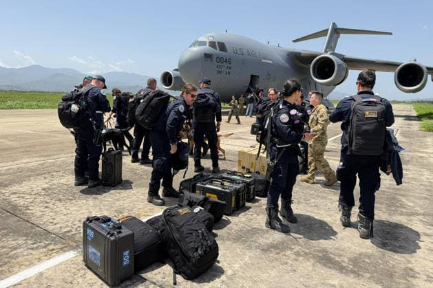 Members of USA-01, the Urban Search and Rescue Team from Fairfax County, VA, arrived in Venezuela on Friday, June 26, 2026, with 79 personnel, six K9s, and 70k lbs of equipment, to assist Venezuelan authorities with search and rescue operations following the recent earthquakes. Additional shipments into the country bring critical capabilities to the field: rescue tools, medical equipment, and logistical resources that will accelerate operations in the hardest-hit areas. Photo via U.S. Embassy in Venezuela  WAX2026062601 U.S.xEMBASSYxVENEZUELA