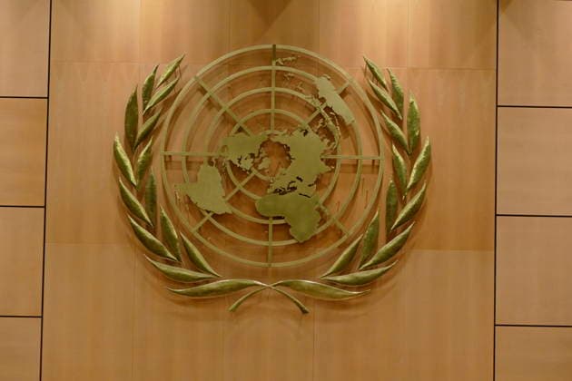 RECORD DATE NOT STATED Logo of the United nations, Geneva, Switzerland Logo of the United nations, in the assembly hall at UN Headquarters, Geneva, Switzerland Editorial use only. All other uses to be cleared with the copyright owner (World History Archive), in advance., WHA_117_0005.jpg, United Nations; logo; assembly hall; UN Headquarters; Geneva; Switzerland; international organization; global cooperation; diplomacy; world peace; United Nations emblem; United Nations symbol; United Nations flag; United Nations building; United Nations meeting room; United Nations conference room; United Nations interior; United Nations architecture; United Nations design; United Nations artwork; United Nations official logo; United Nations official symbo Copyright: xx