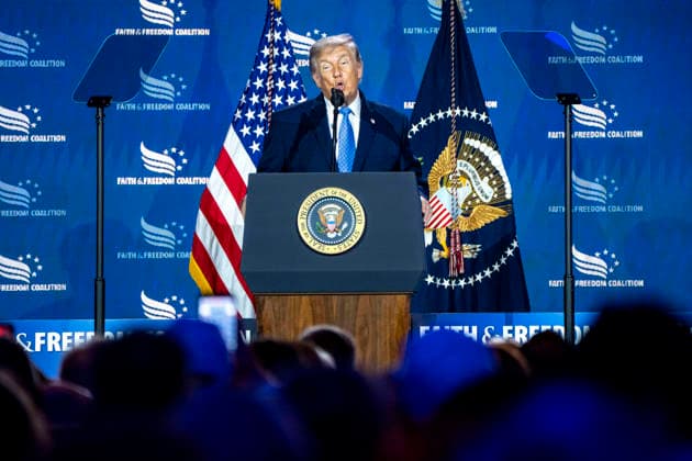 June 26, 2026, Washington, District Of Columbia, USA: United States President Donald J Trump speaks during the Faith and Freedom Coalition 2026 Road to Majority Policy Conference at the Washington Hilton Hotel in Washington, DC, USA, on Friday, June 26, 2026. President Trump and members of his cabinet will return to the Washington Hilton for the first time since the White House CorrespondentsÃ¢â‚¬â ¢ Association dinner shooting earlier this year Washington USA - ZUMAs152 20260626_faa_s152_023 Copyright: xBonniexCashx-xPoolxviaxCNPx