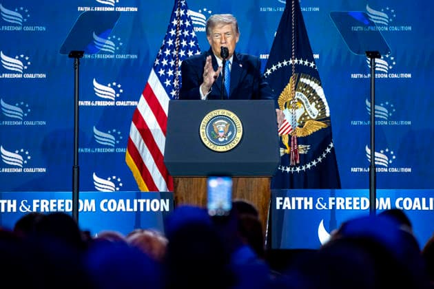 June 26, 2026, Washington, District Of Columbia, USA: United States President Donald J Trump speaks during the Faith and Freedom Coalition 2026 Road to Majority Policy Conference at the Washington Hilton Hotel in Washington, DC, USA, on Friday, June 26, 2026. President Trump and members of his cabinet will return to the Washington Hilton for the first time since the White House CorrespondentsÃ¢â‚¬â ¢ Association dinner shooting earlier this year Washington USA  - ZUMAs152 20260626_faa_s152_045 Copyright: xBonniexCashx-xPoolxviaxCNPx