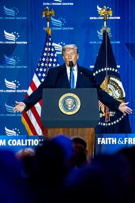 June 26, 2026, Washington, District Of Columbia, USA: United States President Donald J Trump speaks during the Faith and Freedom Coalition 2026 Road to Majority Policy Conference at the Washington Hilton Hotel in Washington, DC, USA, on Friday, June 26, 2026. President Trump and members of his cabinet will return to the Washington Hilton for the first time since the White House CorrespondentsÃ¢â‚¬â ¢ Association dinner shooting earlier this year Washington USA  - ZUMAs152 20260626_faa_s152_077 Copyright: xBonniexCashx-xPoolxviaxCNPx