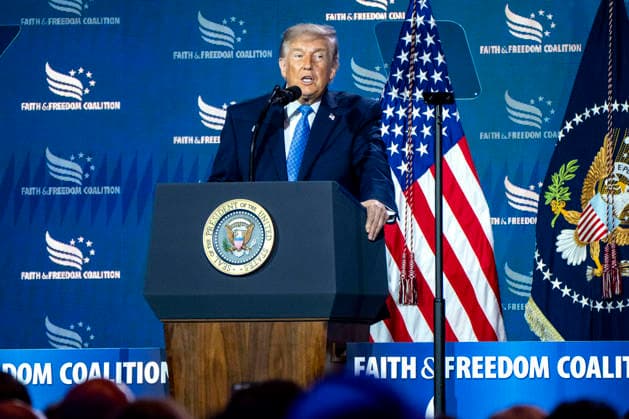 June 26, 2026, Washington, District Of Columbia, USA: United States President Donald J Trump speaks during the Faith and Freedom Coalition 2026 Road to Majority Policy Conference at the Washington Hilton Hotel in Washington, DC, USA, on Friday, June 26, 2026. President Trump and members of his cabinet will return to the Washington Hilton for the first time since the White House CorrespondentsÃ¢â‚¬â ¢ Association dinner shooting earlier this year Washington USA - ZUMAs152 20260626_faa_s152_062 Copyright: xBonniexCashx-xPoolxviaxCNPx
