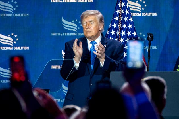 June 26, 2026, Washington, District Of Columbia, USA: United States President Donald J Trump departs after making remarks during the Faith and Freedom Coalition 2026 Road to Majority Policy Conference at the Washington Hilton Hotel in Washington, DC, USA, on Friday, June 26, 2026. President Trump and members of his cabinet will return to the Washington Hilton for the first time since the White House CorrespondentsÃ¢â‚¬â ¢ Association dinner shooting earlier this year Washington USA - ZUMAs152 20260626_faa_s152_072 Copyright: xBonniexCashx-xPoolxviaxCNPx