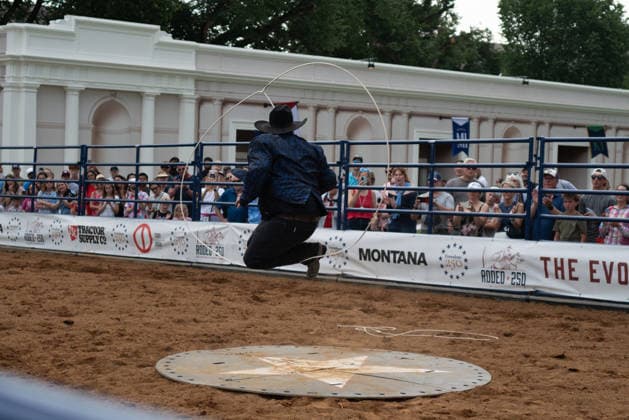 June 26, 2026, Washington, District Of Columbia, USA: A performer jumps through a lasso at a rodeo during the Great American State Fair on the National Mall in Washington, D.C. on June 26, 2026. Rodeo 250, produced by Cervi Rodeo Company, is one of numerous events during the 16-day fair, celebrating the 250th anniversary of the United States of America. Washington USA - ZUMAd227 20260626_znp_d227_031 Copyright: xBryanxDozierx