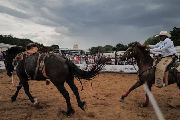 June 26, 2026, Washington, District Of Columbia, USA: Crowds watch as a cowboy rides a horse at a rodeo during the Great American State Fair on the National Mall in Washington, D.C. on June 26, 2026. Rodeo 250, produced by Cervi Rodeo Company, is one of numerous events during the 16-day fair, celebrating the 250th anniversary of the United States of America. Washington USA - ZUMAd227 20260626_znp_d227_040 Copyright: xBryanxDozierx
