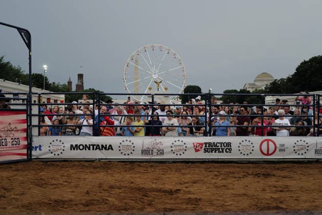 June 26, 2026, Washington, District Of Columbia, USA: Crowds watch a rodeo during the Great American State Fair on the National Mall in Washington, D.C. on June 26, 2026. Rodeo 250, produced by Cervi Rodeo Company, is one of numerous events during the 16-day fair, celebrating the 250th anniversary of the United States of America. Washington USA - ZUMAd227 20260626_znp_d227_043 Copyright: xBryanxDozierx