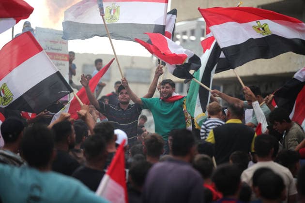 Palestinians watch the Iran-Egypt match on giant screens set up amid the rubble GAZA CITY, GAZA, PALESTINE - JUNE 27: Palestinians holding flags gather to watch the 2026 FIFA World Cup First Stage Group G match between Egypt and Iran on a giant screen set up among the rubble of destroyed buildings despite Israel s ongoing attacks in Gaza City, Gaza, Palestine, on June 27, 2026. Abdalhkem Abu Riash Anadolu Gaza City Gaza. Editorial use only. Please get in touch for any other usage.  Copyright: x2026xAnadoluxAbdalhkemxAbuxRiashx