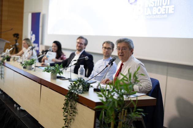 LFI La Boetie meeting about Geopolitics - Paris President of La France Insoumise LFI Jean Luc Melenchon during the meeting about ‘The New Geopolitics: France, Europe and the World’, organized by the Department of International Relations at the Institut La Boetie at the UIC-P Espace Congres in Paris on June 27, 2026. Photo by Raphael Lafargue ABACAPRESS.COM Paris France  Copyright: xLafarguexRaphael ABACAx