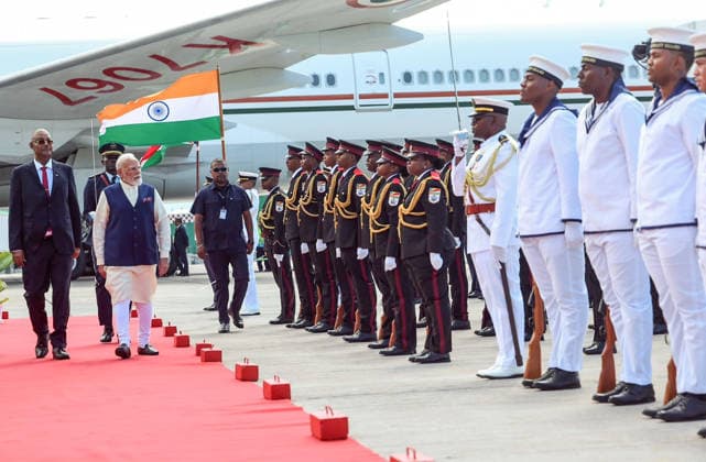 RECORD DATE NOT STATED Prime Minister Narendra Modi with Seychelles President Patrick Herminie as he receives ceremonial welcome on his arrival at the airport Victoria Seychelles , Jun 27 (ANI): Prime Minister Narendra Modi with Seychelles President Patrick Herminie as he receives ceremonial welcome on his arrival at the airport, in Victoria on Saturday. (@narendramodi X ANI Photo) Victoria Seychelles Copyright: xANIx ANI_20260627135