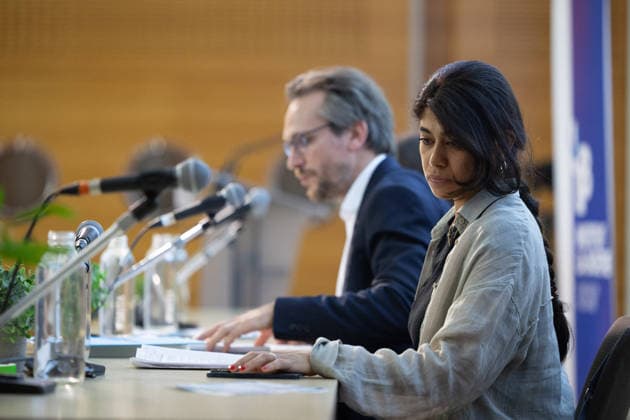 LFI La Boetie meeting about Geopolitics - Paris La France Insoumise LFI French-Palestinian MEP Rima Hassan during the meeting about ‘The New Geopolitics: France, Europe and the World’, organized by the Department of International Relations at the Institut La Boetie at the UIC-P Espace Congres in Paris on June 27, 2026. Photo by Raphael Lafargue ABACAPRESS.COM Paris France  Copyright: xLafarguexRaphael ABACAx