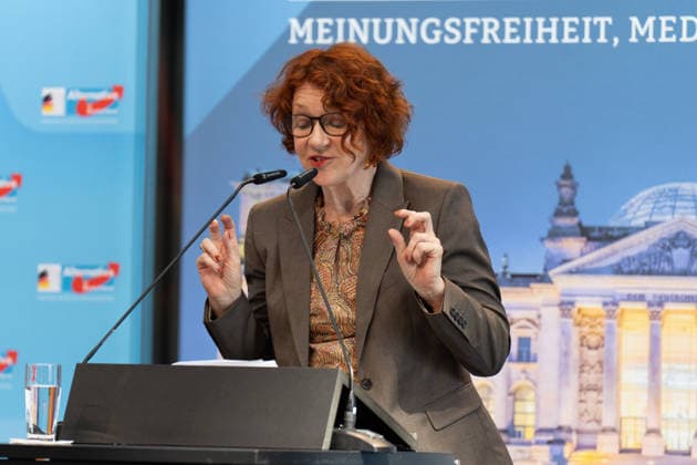 1. Demokratiekongress der AfD-Fraktion im Bundestag 1. Demokratiekongress der AfD-Fraktion im Bundestag, Paul-Löbe-Haus, Ulrike Guérot Berlin Berlin GER *** 1st Democracy Congress of the AfD Parliamentary Group in the Bundestag 1st Democracy Congress of the AfD Parliamentary Group in the Bundestag, Paul Löbe House, Ulrike Guérot, Berlin, Berlin, GER