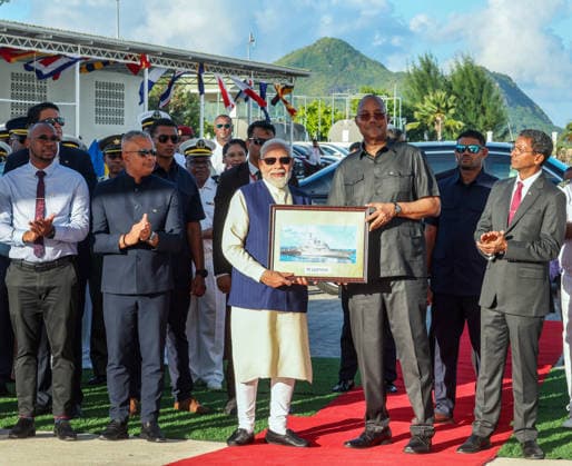 PM Modi and Seychelles President Herminie during the handing-over ceremony of the Fast Patrol Vessel Victoria Seychelles , Jun 27 (ANI): Prime Minister Narendra Modi and Seychelles President Patrick Herminie during the handing-over ceremony of the Fast Patrol Vessel at the Seychelles Coast Guard Base, in Victoria on Saturday. (DPR PMO ANI Photo) Victoria Seychelles Copyright: xANIx ANI_20260627379