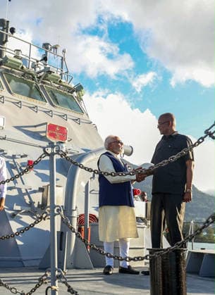 RECORD DATE NOT STATED Prime Minister Narendra Modi with Seychelles President Patrick Herminie during the handing-over ceremony of Fast Patrol Vessel Lespwar to the Seychelles Coast Guard Victoria Seychelles , Jun 27 (ANI): Prime Minister Narendra Modi with Seychelles President Patrick Herminie during the handing-over ceremony of Fast Patrol Vessel Lespwar to the Seychelles Coast Guard, in Victoria on Saturday. (@narendramodi X ANI Photo) Victoria Seychelles Copyright: xANIx ANI_20260627474
