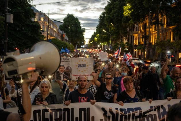 June 27, 2026, Tbilisi, Georgia: Protesters participate on the 577th day of anti-government rallies in Tbilisi, Georgia. Tbilisi Georgia  - ZUMAz174 20260627_zip_z174_008 Copyright: xMoexZoyarix