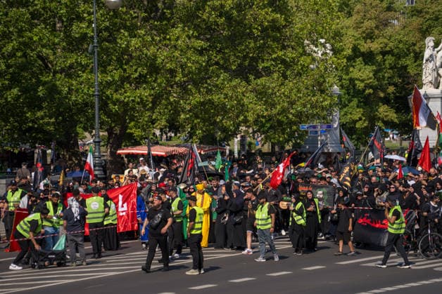 Ashura march organized in Germany as part of the month of Muharram BERLIN, GERMANY - JUNE 27: Shia Muslims gather around the Berliner Dom for the Ashura march organized as part of the month of Muharram in Berlin, Germany on June 27, 2026. Accompanied by chants of Ya Husayn and Ya Haydar , the participants commemorated Imam Husayn and those who lost their lives with him at Karbala. Ilkin Eskipehlivan Anadolu Berlin Germany. Editorial use only. Please get in touch for any other usage.  Copyright: x2026xAnadoluxIlkinxEskipehlivanx