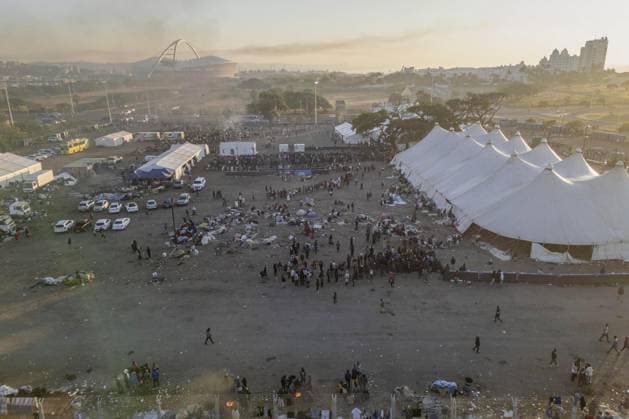 Thousands of Malawian migrants await registration in South Africa DURBAN, SOUTH AFRICA - JUNE 27: Thousands of Malawian migrants continue to gather at a temporary reception center in Durban, South Africa, following a renewed wave of xenophobic attacks and anti-migrant protests across the country on June 27, 2026. The migrants are waiting for registration procedures conducted by South African authorities to be completed before returning to Malawi. Ihsaan Haffejee Anadolu Durban South Africa. Editorial use only. Please get in touch for any other usage.  Copyright: x2026xAnadoluxIhsaanxHaffejeex