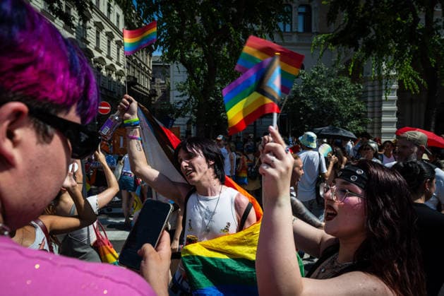 June 27, 2026, Budapest, Budapest, Hungary: Participants are dancing in front of the Budapest Opera house where the crowd gathered for the 31st Budapest Pride march on 27 June, 2026. Budapest Hungary - ZUMAa256 20260627_zip_a256_005 Copyright: xDanielxAlfoldix