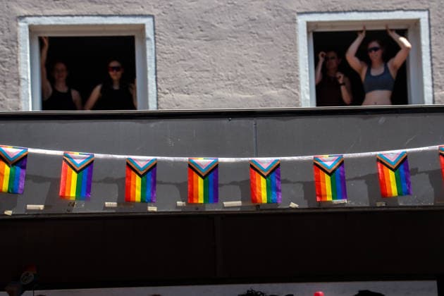June 27, 2026, Munich, Bayern, Germany: People march through Munich s streets under the banner Our diversity. Our strength to advocate for LGBTQIA+ rights, despite high temperatures. Munich Germany  - ZUMAm309 20260627_zip_m309_011 Copyright: xJuliusxMortsix