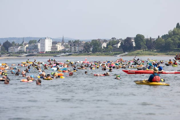 Rheinschwimmen des DLRG Bad Honnef Unkel 413 Schwimmerinnen und Schwimmer absolvieren am bislang heissesten Tag des Jahres beim Rheinschwimmen der DLRG Bad Honnef-Unkel den 11 Kilometer langen Kurs im Rhein von Linz nach Bad Honnef. Die Spassveranstaltung wird von der DLRG, Feuerwehr und THW abgesichert.Alle von jung bis alt sind wohlerhalten am Ziel angekommen und hatten trotz den Temperaturen jede Menge Spaß Remagen Rheinland-Pfalz Deutschland *** DLRG Bad Honnef Unkel Rhine Swim: On what has been the hottest day of the year so far, 413 swimmers completed the 11-kilometer course in the Rhine from Linz to Bad Honnef during the DLRG Bad Honnef Unkel Rhine Swim. The fun event was supervised by the DLRG, the fire department, and the THW. Ev Copyright: xMarcxJohnx