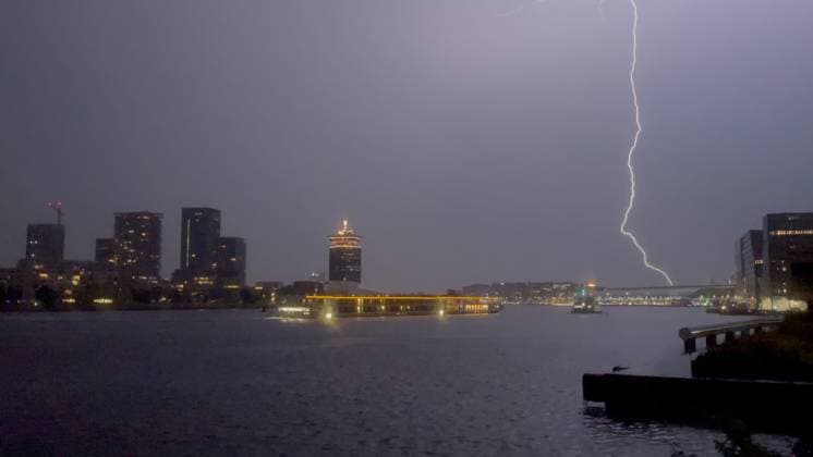 Amsterdam The Netherlands 26th June 2026 A spectacular electric storm passes over Het Ij waterway in the centre of the city making an end to the heatwave of the past week. het weer, weather, wetter, lightning, thunder, onweer,