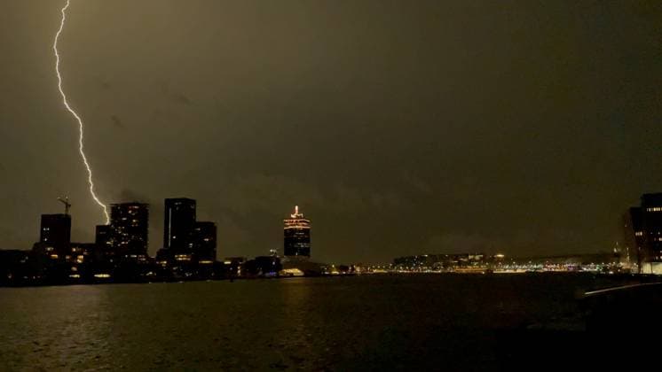 Amsterdam The Netherlands 26th June 2026 A spectacular electric storm passes over Het Ij waterway in the centre of the city making an end to the heatwave of the past week. het weer, weather, wetter, lightning, thunder, onweer,