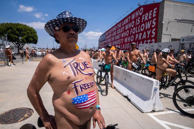 June 27, 2026, Los Angeles, California, USA: Participants prepare in the World Naked Bike Ride where nude cyclists ride through Downtown Lo Angeles on June 27, 2026. Los Angeles USA - ZUMAc68_ 20260627_zaf_c68_001 Copyright: xRingoxChiux