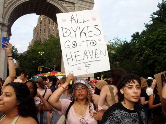 June 27, 2026, Manhattan, New York, USA: New York, New York June 27, 2026.. The NYC Dyke March is a demonstration of First Amendment right to protest and takes place without permits or sponsors. The march is organized by and for the Dyke community to fight for rights, safety, and visibility..Tens of thousands of Dykes take the streets each year celebrating diverse lives, highlighting presence, and protesting the discrimination, harassment, and violence in daily life. Manhattan USA - ZUMAct2_ 20260627_faf_ct2_023 Copyright: xBrucexCotlerx
