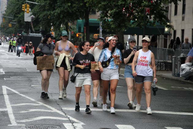 June 27, 2026, Manhattan, New York, United States: New York, New York June 27, 2026.. The NYC Dyke March is a demonstration of First Amendment right to protest and takes place without permits or sponsors. The march is organized by and for the Dyke community to fight for rights, safety, and visibility..Tens of thousands of Dykes take the streets each year celebrating diverse lives, highlighting presence, and protesting the discrimination, harassment, and violence in daily life. Manhattan United States - ZUMAc272 20260627_znp_c272_011 Copyright: xEmilyxCotlerx