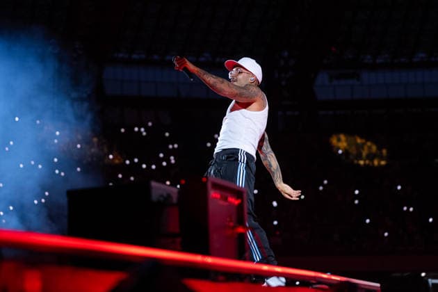 June 27, 2026, Naples, Italy: Emanuele Palumbo aka Geolier, performs live on stage at Diego Armando Maradona Stadium during the Geolier STADI 2026 Tour. Naples Italy  - ZUMAs197 20260627_aaa_s197_185 Copyright: xAndreaxGulx