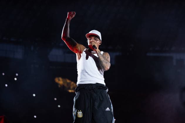 June 27, 2026, Naples, Italy: Emanuele Palumbo aka Geolier, performs live on stage at Diego Armando Maradona Stadium during the Geolier STADI 2026 Tour. Naples Italy - ZUMAs197 20260627_aaa_s197_198 Copyright: xAndreaxGulx