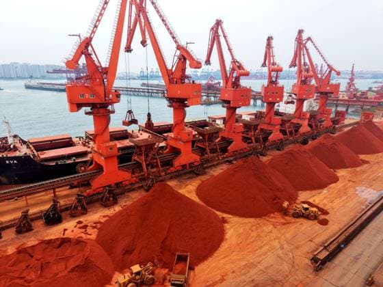 Qingdao Port Ore Terminal A cargo ship was unloading imported iron ore at the ore terminal of Qingdao Port, Qingdao City, Shandong Province, China on June 28, 2026. Qingdao Shandong China  Copyright: xCFOTOx i1782655943654