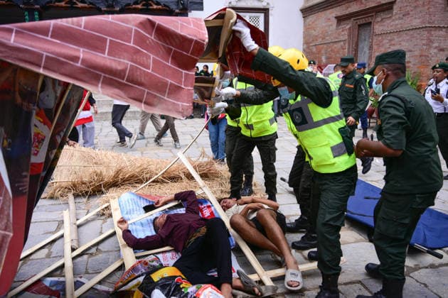 June 28, 2026, Kathmandu, Bagmati, Nepal: KATHMANDU, NEPAL Ã¢â‚¬ 28 JUNE 2026: Personnel from the Nepal Army, Nepal Police, Nepal Traffic Police, Armed Police Force (APF), Kathmandu Metropolitan City, Nepal Scouts, and the Nepal Red Cross Society participate in a joint multi-agency disaster response simulation exercise at Hanuman Dhoka Durbar Square in Kathmandu, Nepal, on June 28, 2026. The exercise included coordinated demonstrations of earthquake and fire emergency response, urban search and rescue, casualty evacuation, firefighting, first aid, and other disaster management operations aimed at strengthening inter-agency preparedness and public awareness. Kathmandu Nepal  - ZUMAs330 20260628_zsp_s330_002 Copyright: xSafalxPrakashxShresthax